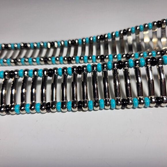IRO White Leather Belt Silver Studs Turquoise Black Bead Accents Edgy Boho Sz 80